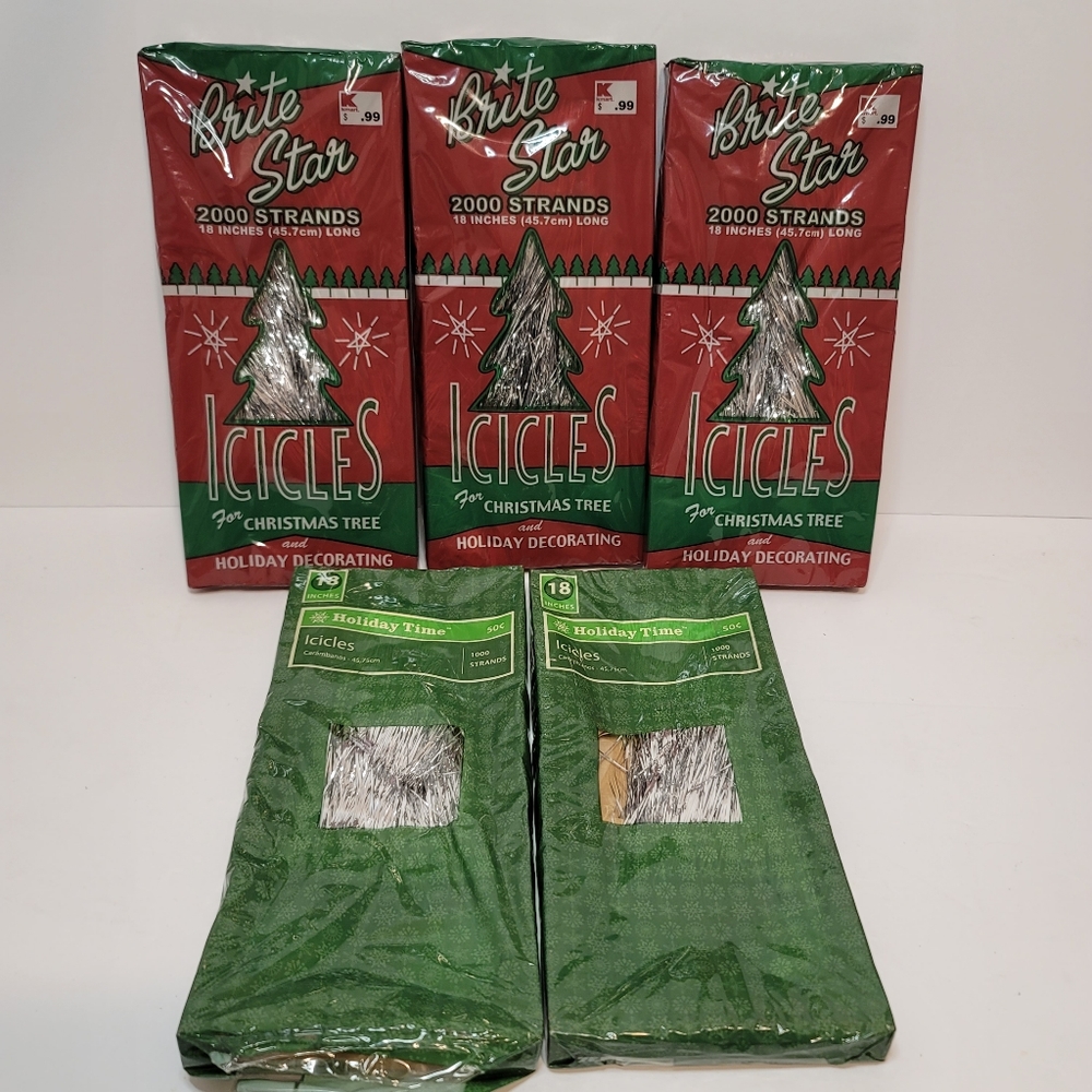 Vtg LOT Silver Tinsel ICICLES 18" BRITE STAR HolidayTime Christmas Tree Xmas